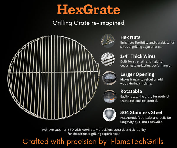 Heavy duty Grilling Grate with Large Opening for Web Kettle 22",Performer