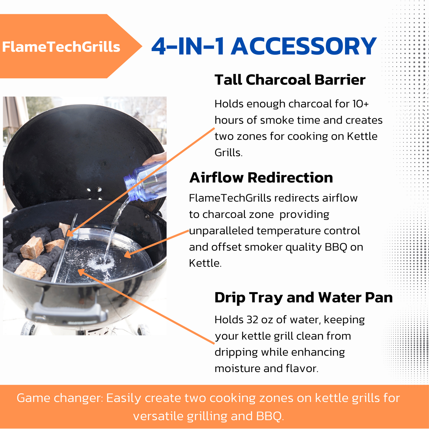 FlameTechGrills Charcoal Basket and Drip Tray - All in One
